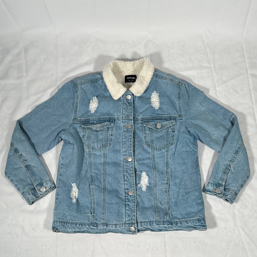 Blue Denim Jacket with Cream Sherpa Collar Refuge